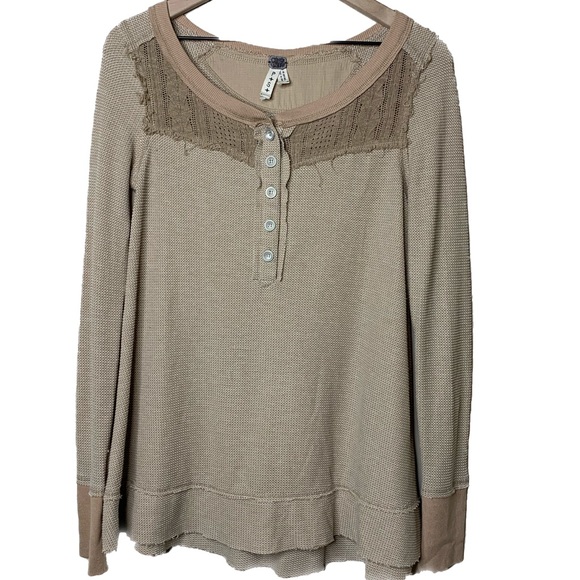 Free People Tops - We The Free Tan Thermal Lace Detail Henley Size S